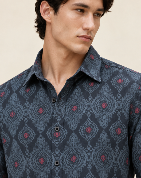 Izi Navy blue Paisley Pattern Printed Shirt