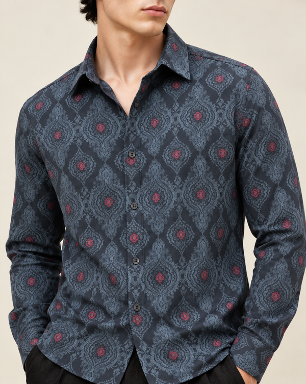 Izi Navy blue Paisley Pattern Printed Shirt
