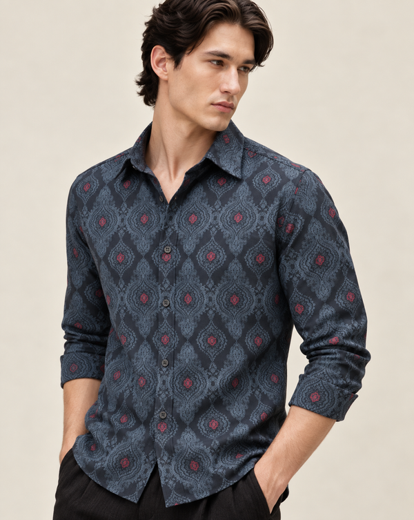 Izi Navy blue Paisley Pattern Printed Shirt