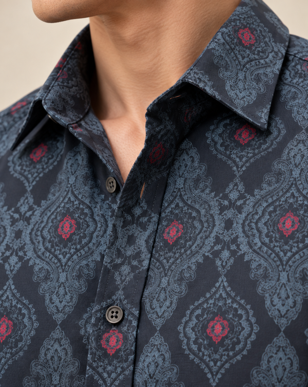 Izi Navy blue Paisley Pattern Printed Shirt