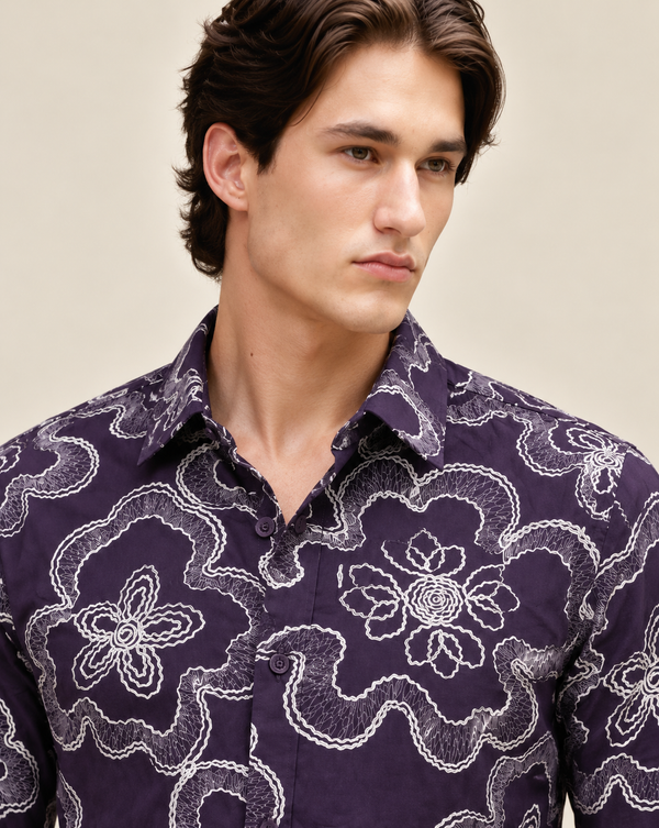 Izi Purple Abstract Floral Print Shirt