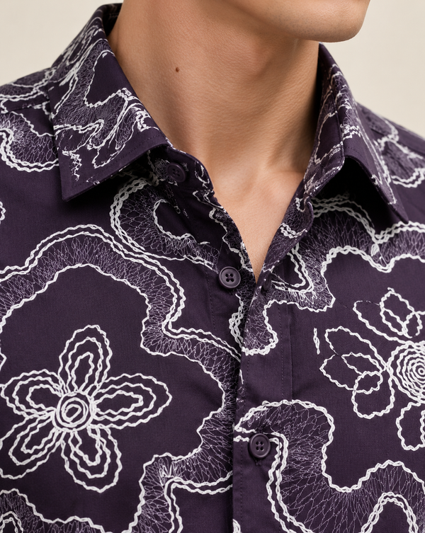 Izi Purple Abstract Floral Print Shirt