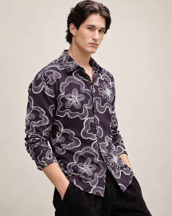 Izi Purple Abstract Floral Print Shirt