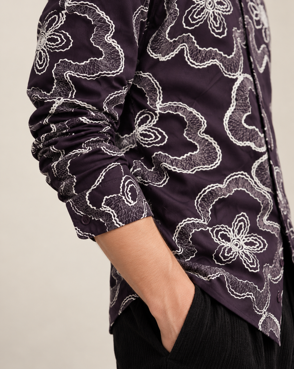 Izi Purple Abstract Floral Print Shirt