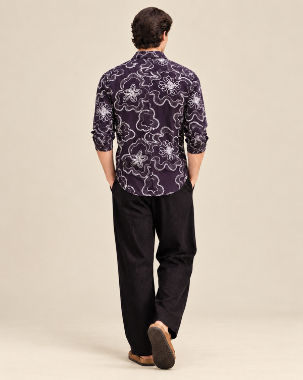 Izi Purple Abstract Floral Print Shirt