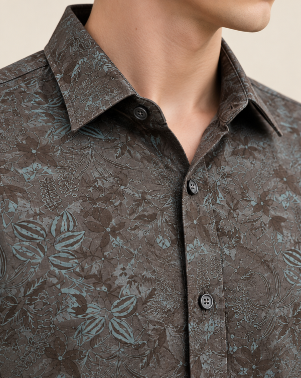 Izi Grey Vintage Botanical Print Shirt
