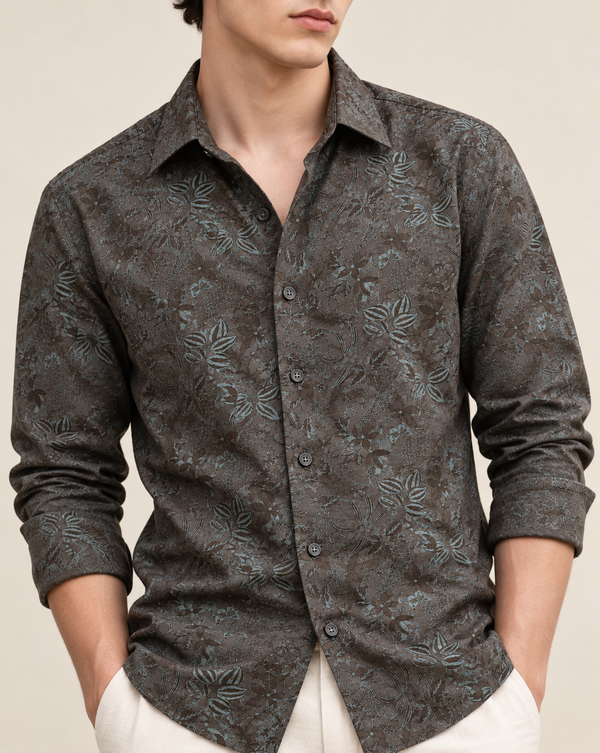 Izi Grey Vintage Botanical Print Shirt
