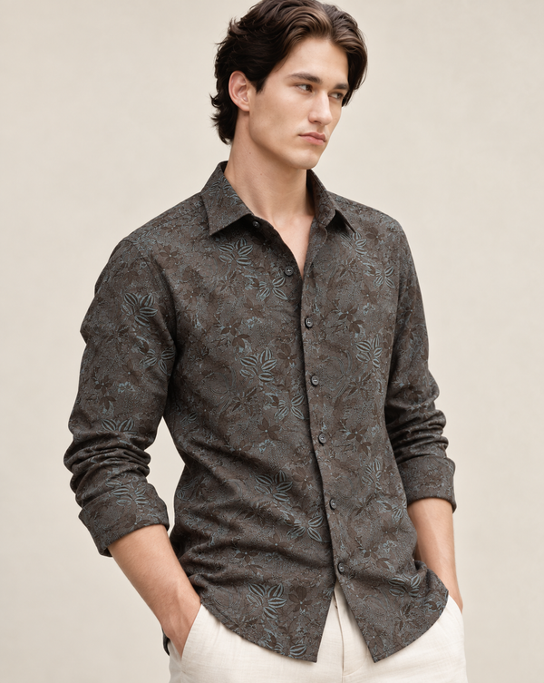 Izi Grey Vintage Botanical Print Shirt