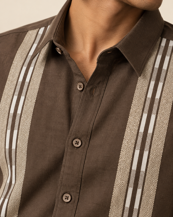 Ilyzly Brown Stripe Thread Embroidered Shirt