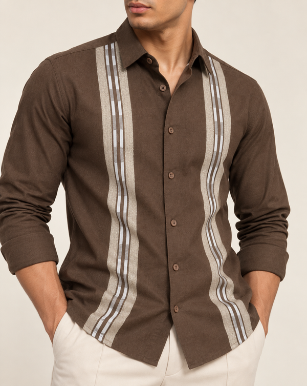 Ilyzly Brown Stripe Thread Embroidered Shirt