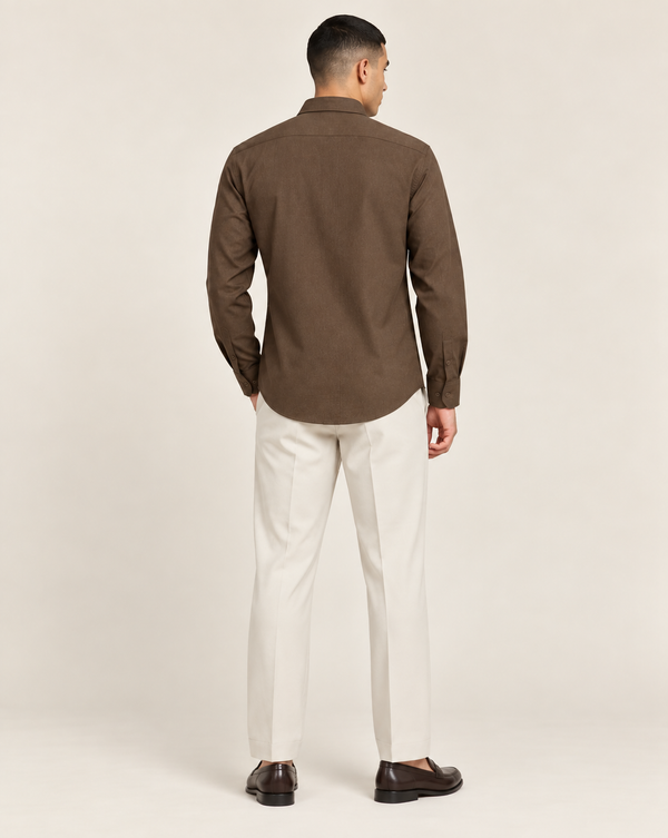 Ilyzly Brown Stripe Thread Embroidered Shirt