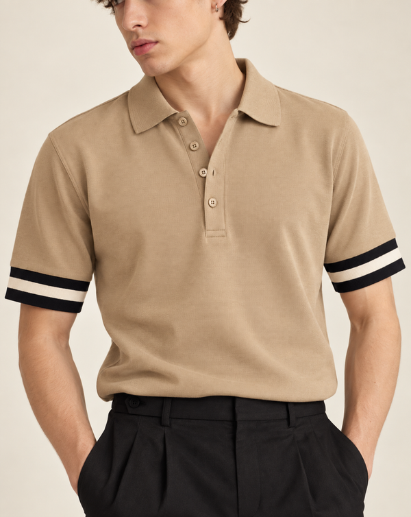 Ilyzly Light Brown Varsity Stripe Polo T-Shirt