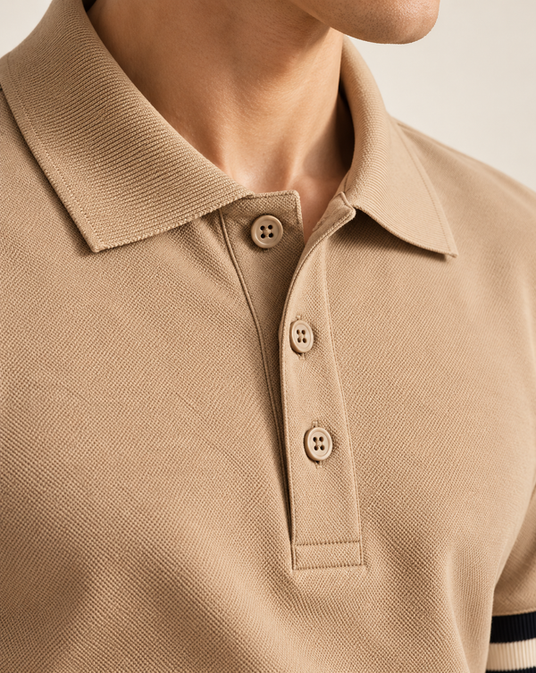 Ilyzly Light Brown Varsity Stripe Polo T-Shirt