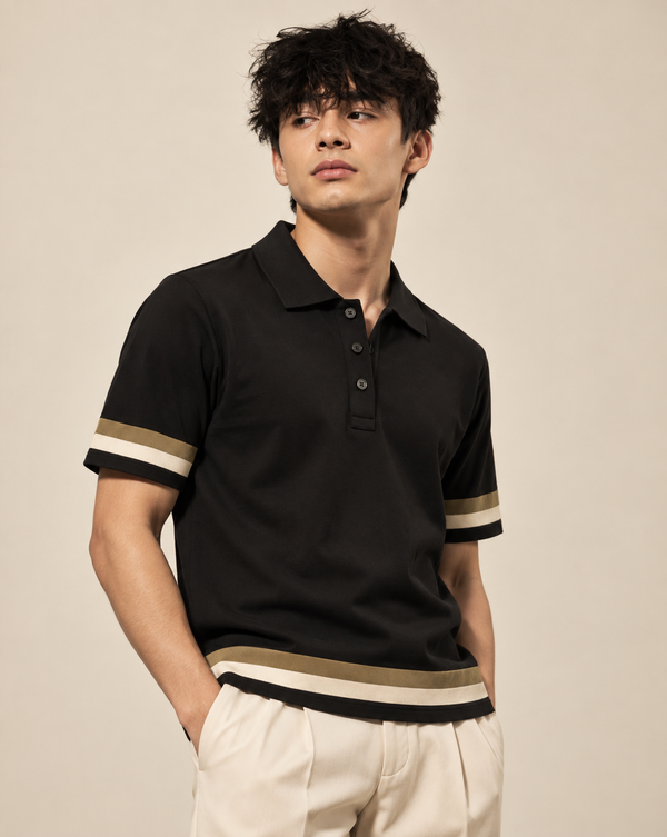 Ilyzly Black Varsity Stripe Polo T-Shirt