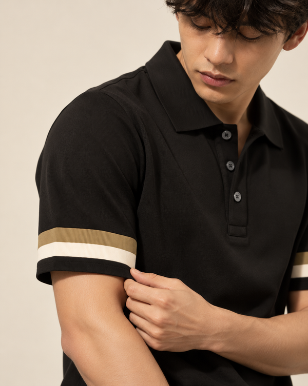 Ilyzly Black Varsity Stripe Polo T-Shirt