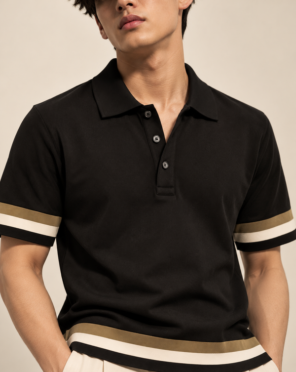 Ilyzly Black Varsity Stripe Polo T-Shirt