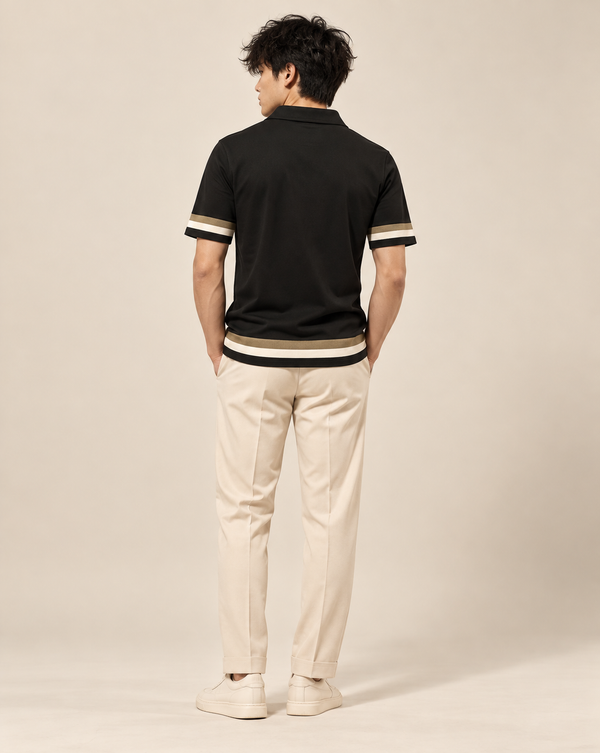 Ilyzly Black Varsity Stripe Polo T-Shirt