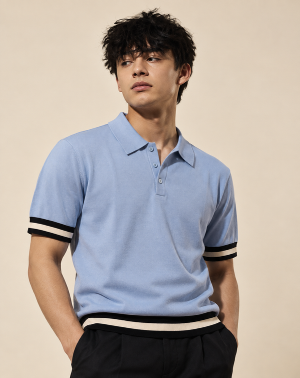 Ilyzly Blue Varsity Stripe Polo T-Shirt