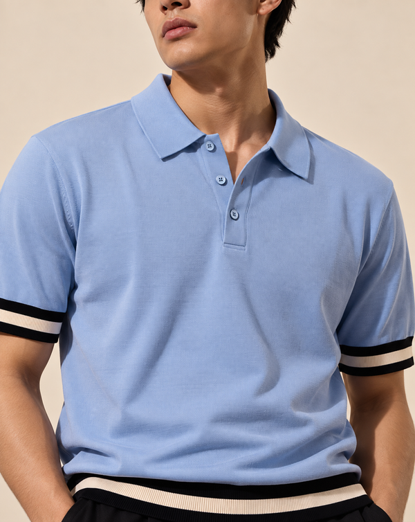 Ilyzly Blue Varsity Stripe Polo T-Shirt