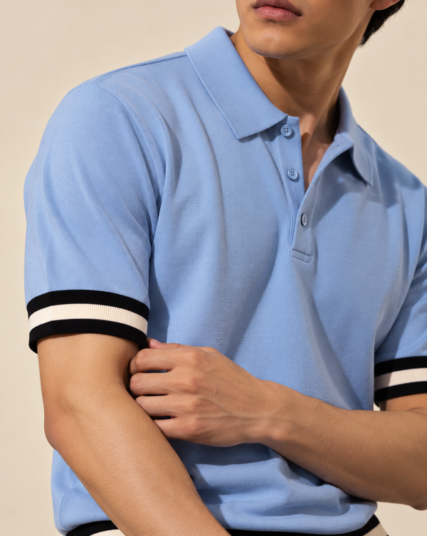 Ilyzly Blue Varsity Stripe Polo T-Shirt