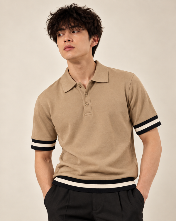 Ilyzly Light Brown Varsity Stripe Polo T-Shirt