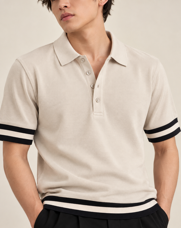 Ilyzly Cream Varsity Stripe Polo T-Shirt