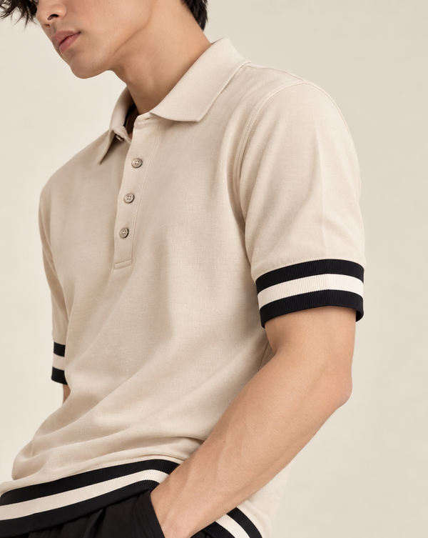 Ilyzly Cream Varsity Stripe Polo T-Shirt