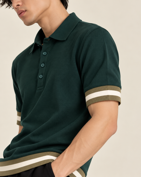 Ilyzly Green Varsity Stripe Polo T-Shirt