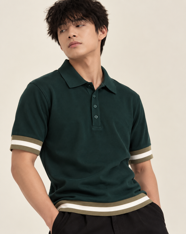 Ilyzly Green Varsity Stripe Polo T-Shirt