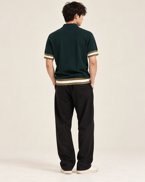 Ilyzly Green Varsity Stripe Polo T-Shirt