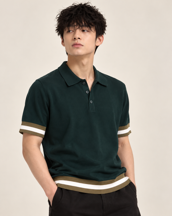 Ilyzly Green Varsity Stripe Polo T-Shirt