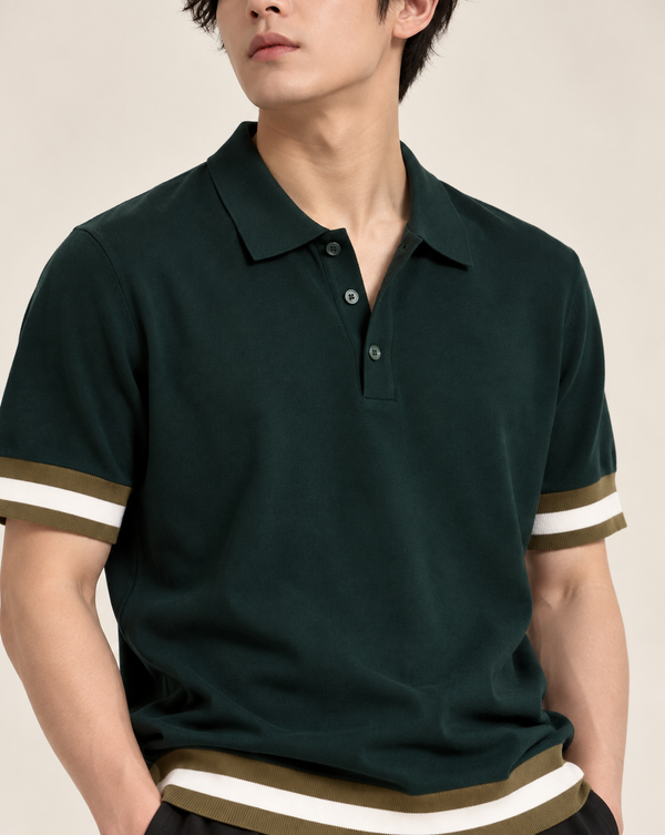 Ilyzly Green Varsity Stripe Polo T-Shirt