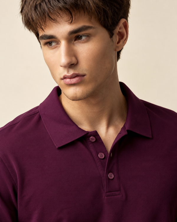Ilyzly Maroon Classic Ribbed Polo T Shirt