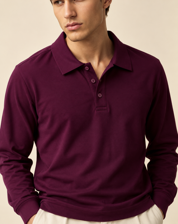 Ilyzly Maroon Classic Ribbed Polo T Shirt