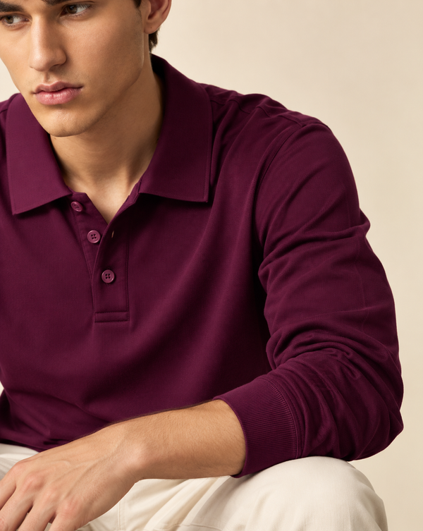 Ilyzly Maroon Classic Ribbed Polo T Shirt
