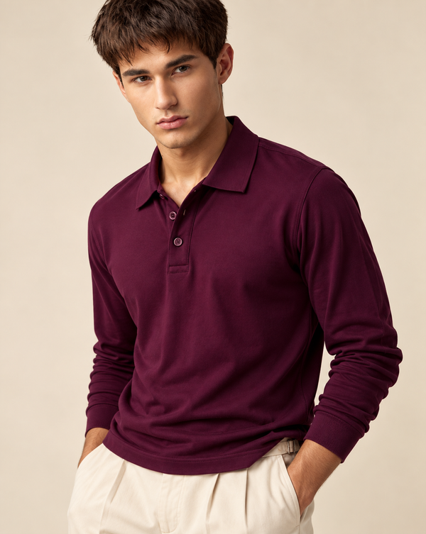 Ilyzly Maroon Classic Ribbed Polo T Shirt
