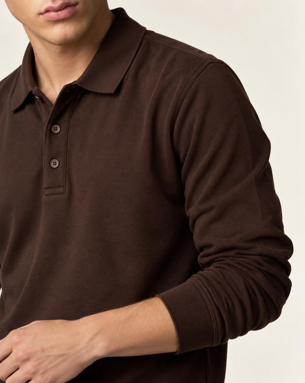 Ilyzly Brown Classic Ribbed Polo T Shirt