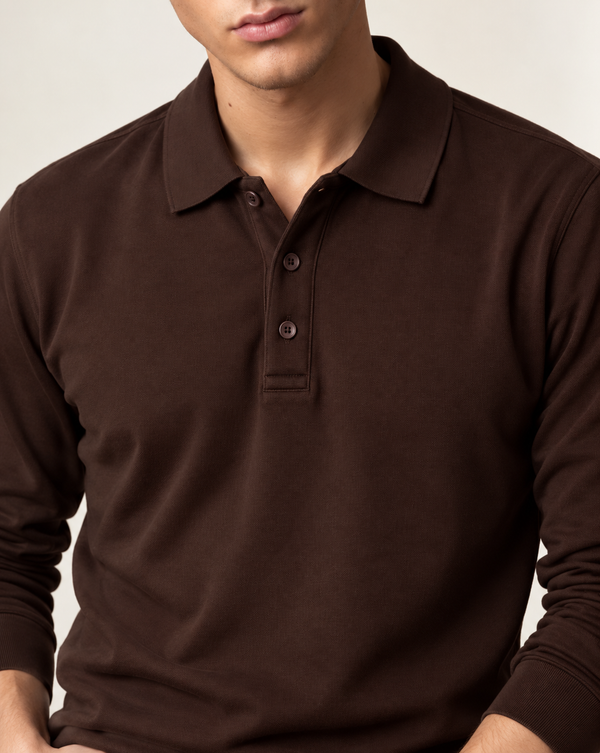 Ilyzly Brown Classic Ribbed Polo T Shirt