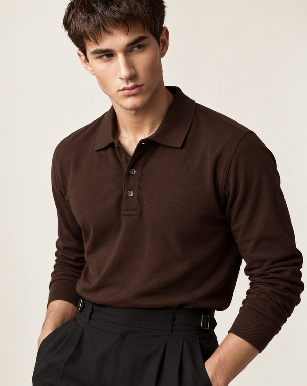 Ilyzly Brown Classic Ribbed Polo T Shirt