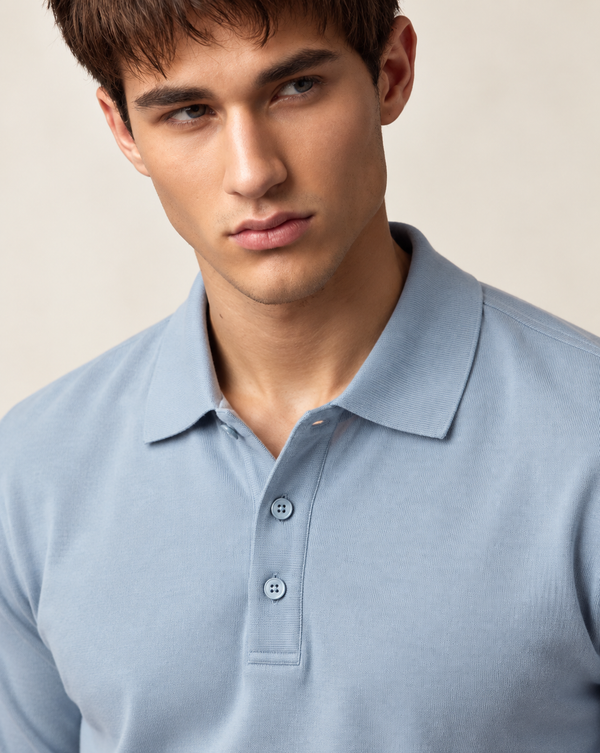 Ilyzly Blue Classic Ribbed Polo T Shirt