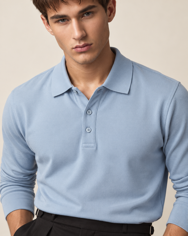 Ilyzly Blue Classic Ribbed Polo T Shirt