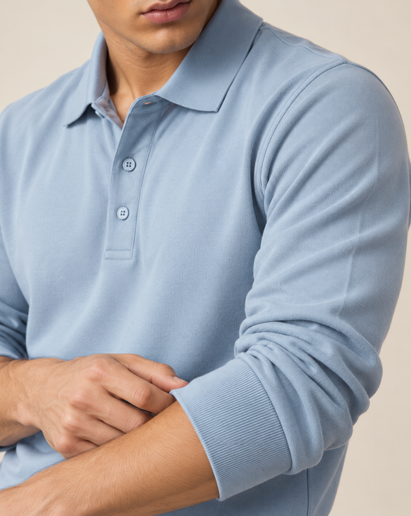 Ilyzly Blue Classic Ribbed Polo T Shirt