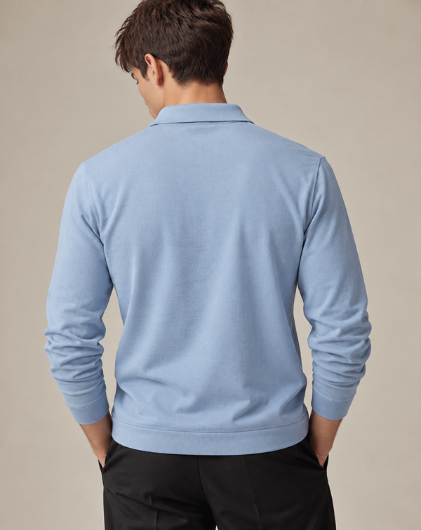 Ilyzly Blue Classic Ribbed Polo T Shirt