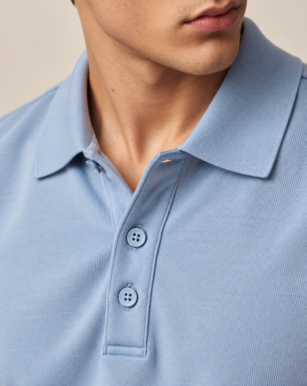 Ilyzly Blue Classic Ribbed Polo T Shirt
