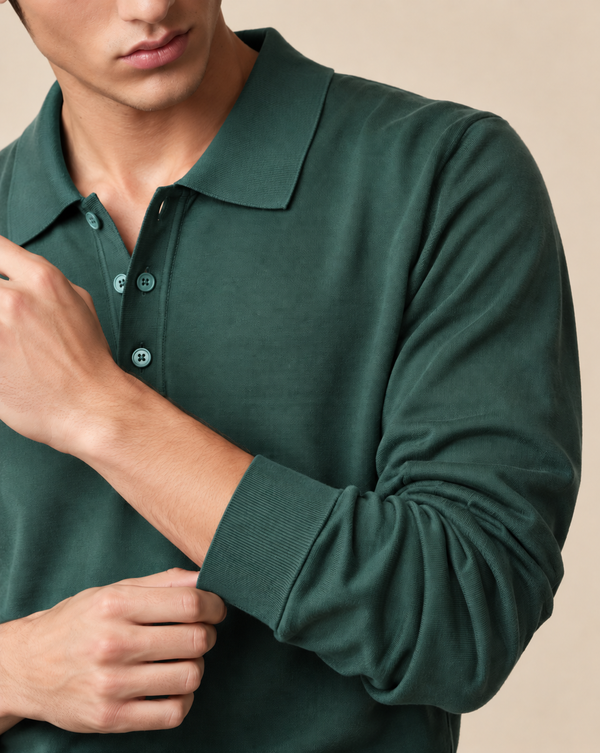 Ilyzly Green Classic Ribbed Polo T Shirt