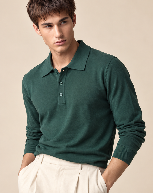 Ilyzly Green Classic Ribbed Polo T Shirt