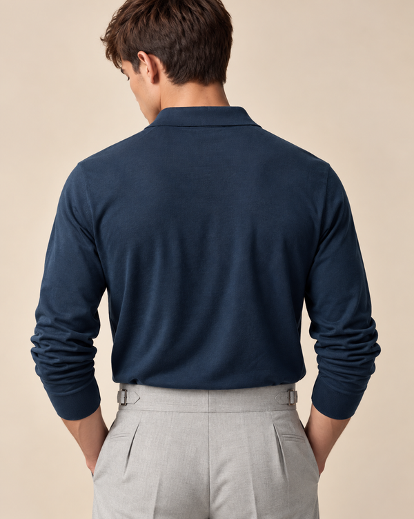 Ilyzly Navy Blue Classic Ribbed Polo T Shirt