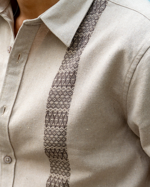 Ilyzly Light Beige Stripe Thread Embroidered Shirt