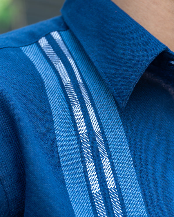 Ilyzly Navy Blue Stripe Thread Embroidered Shirt