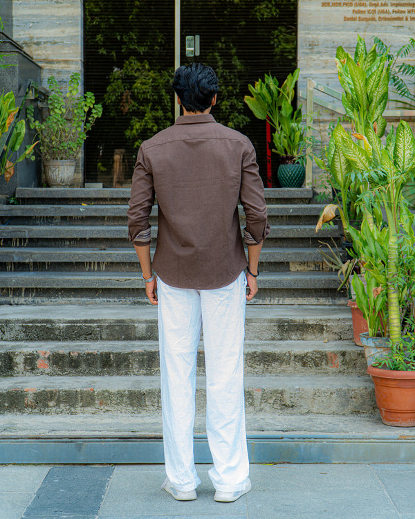 Ilyzly Brown Stripe Thread Embroidered Shirt